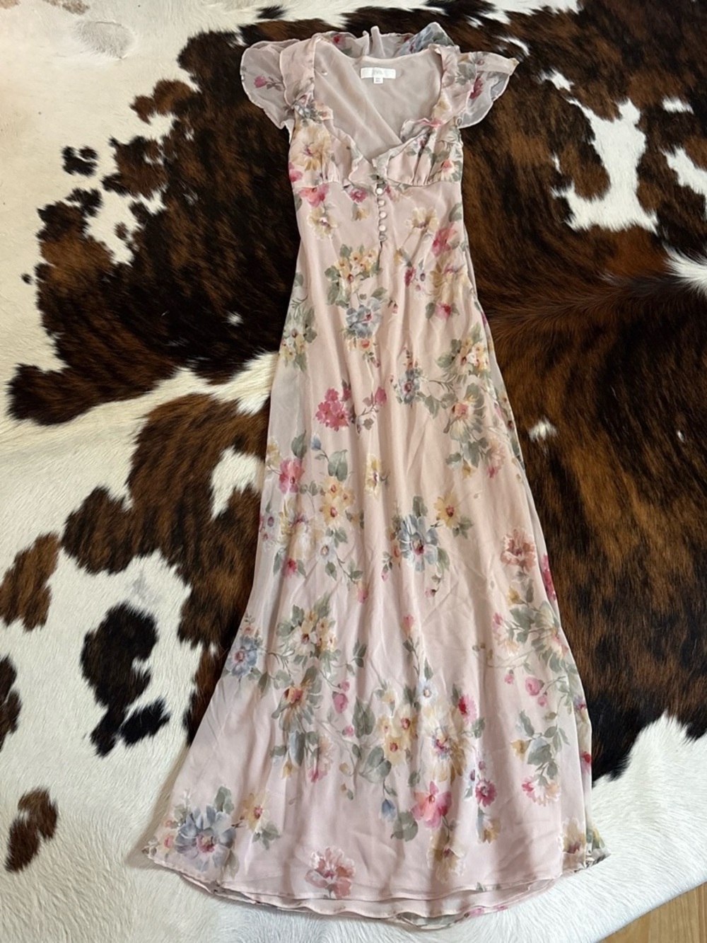 Zara Soft Blush Floral Maxi Dress